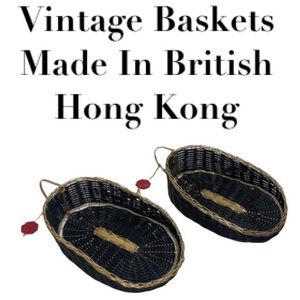 Vintage British Hong Kong Unique Rare Antique Vintage Baskets Gold Wire Trim